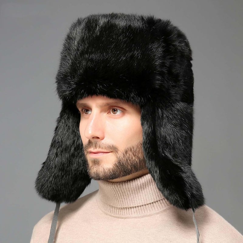 WUODHTW Men's Winter Ushanka Earflap Trooper Hat Aviator Windproof Hat Faux Fur Warm Hat Ski Beanies Cap Berets Skull caps - Image 2